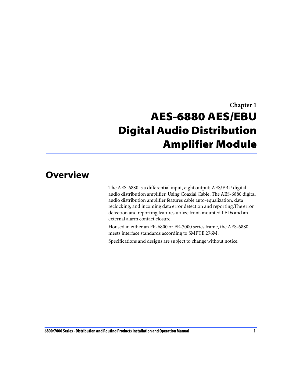 Overview, Aes-6880 aes/ebu, Digital audio distribution amplifier module | Nokia 6800 Series User Manual | Page 28 / 151
