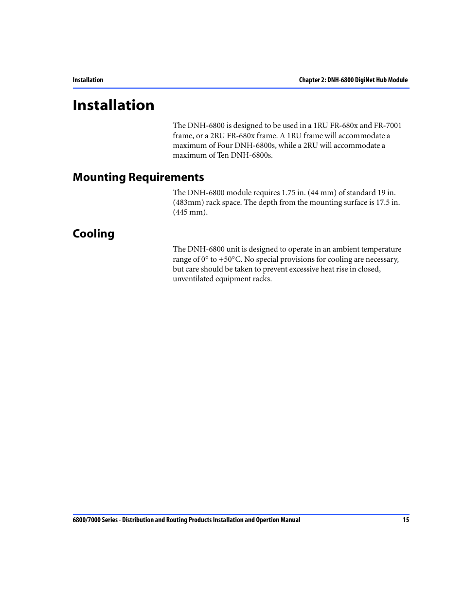 Installation, Mounting requirements, Cooling | Mounting requirements cooling | Nokia 6800 Series User Manual | Page 42 / 151