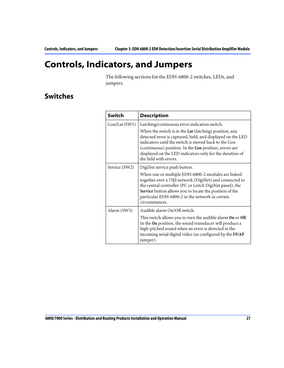 Controls, indicators, and jumpers, Switches | Nokia 6800 Series User Manual | Page 54 / 151