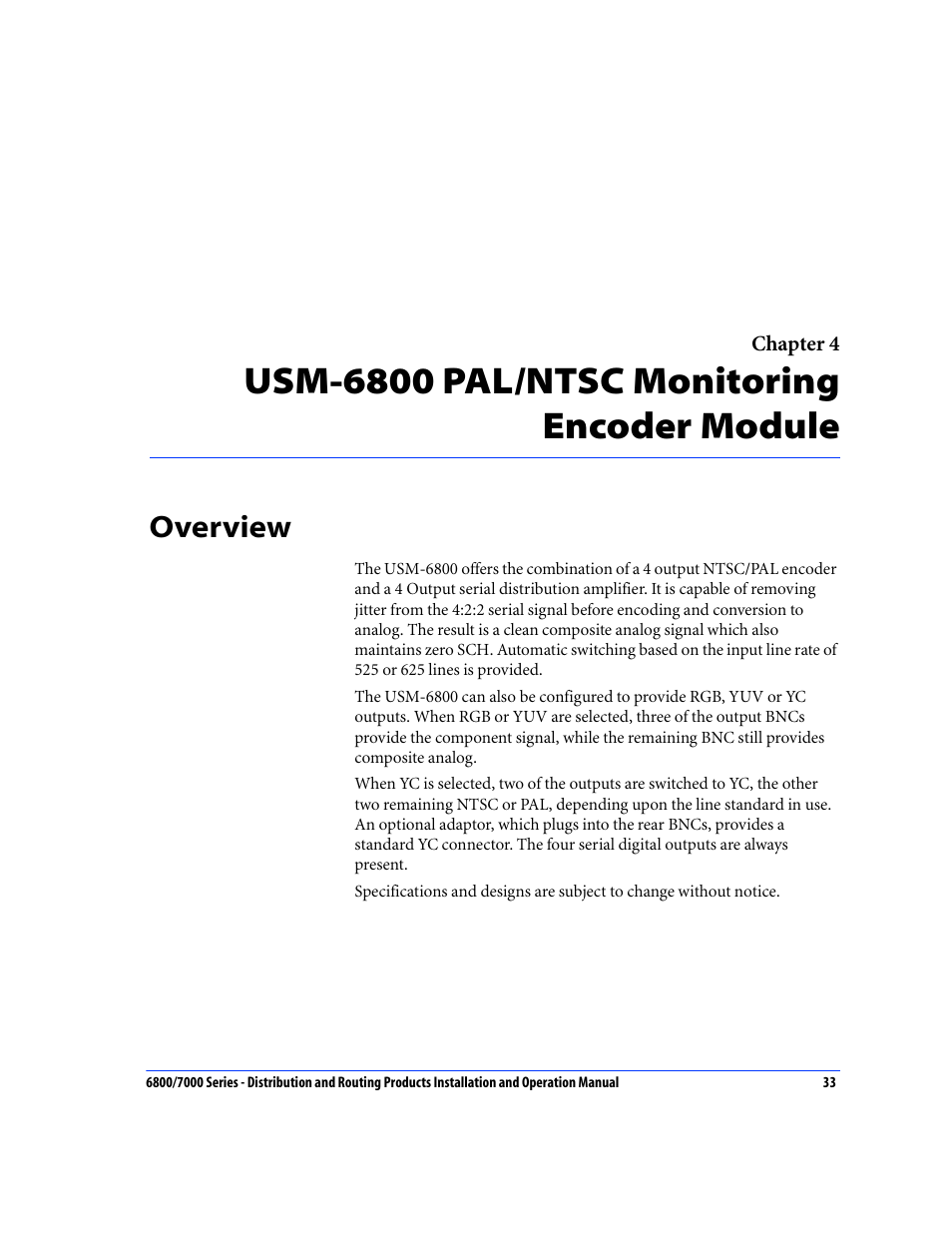 Overview, Usm-6800 pal/ntsc monitoring encoder module | Nokia 6800 Series User Manual | Page 60 / 151