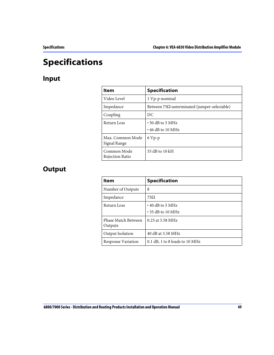 Specifications, Input, Output | Input output | Nokia 6800 Series User Manual | Page 76 / 151