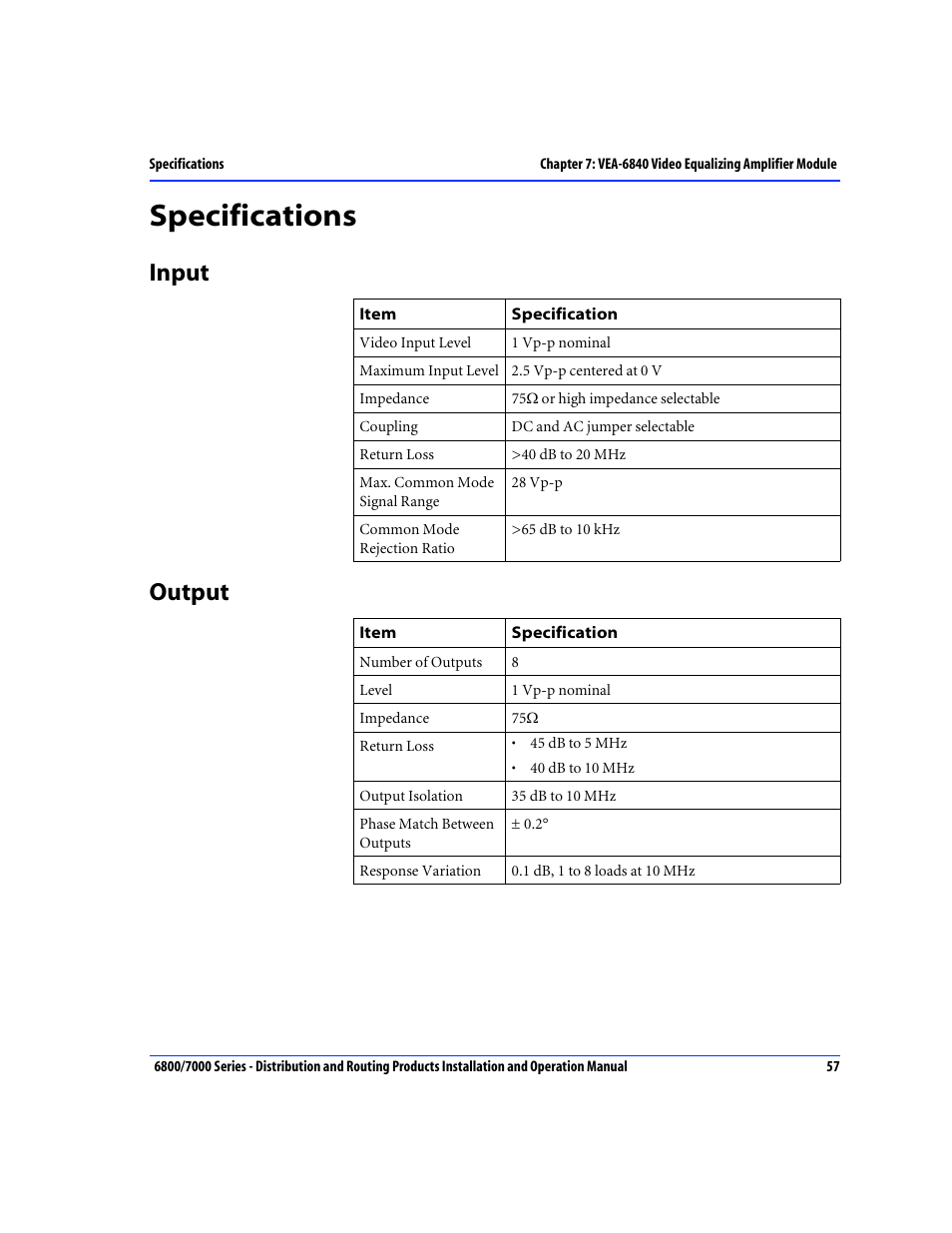 Specifications, Input, Output | Input output | Nokia 6800 Series User Manual | Page 84 / 151