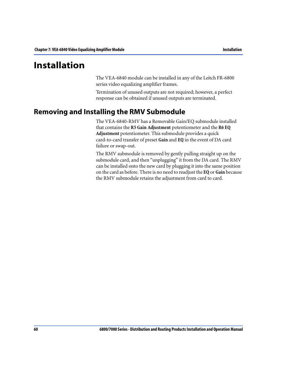 Installation, Removing and installing the rmv submodule | Nokia 6800 Series User Manual | Page 87 / 151