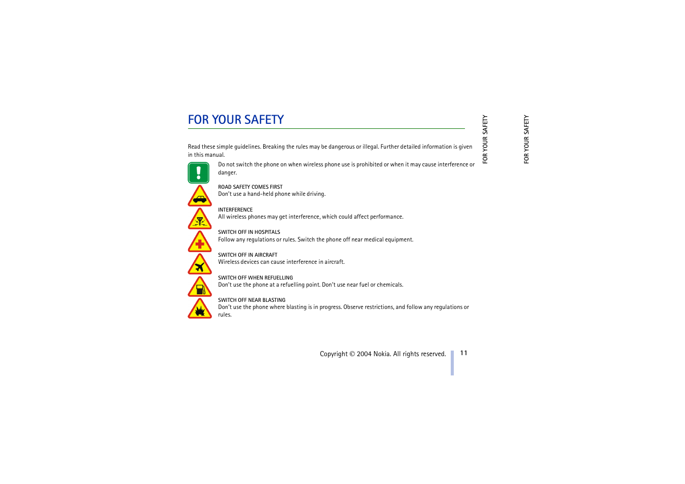 For your safety | Nokia 3100 User Manual | Page 11 / 118