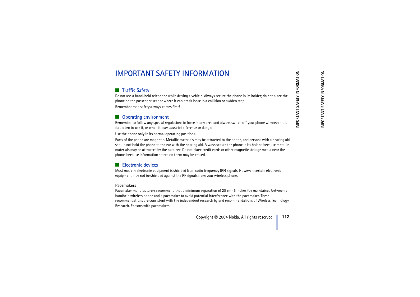Important safety information | Nokia 3100 User Manual | Page 112 / 118