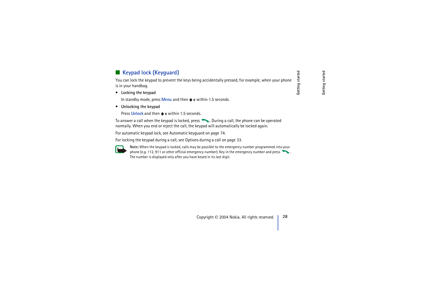 Keypad lock (keyguard), See keypad lock (keyguard) on | Nokia 3100 User Manual | Page 28 / 118