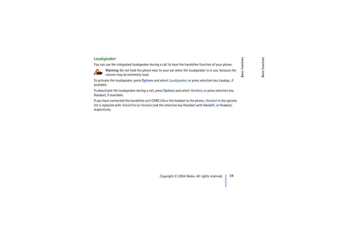Loudspeaker | Nokia 3100 User Manual | Page 34 / 118