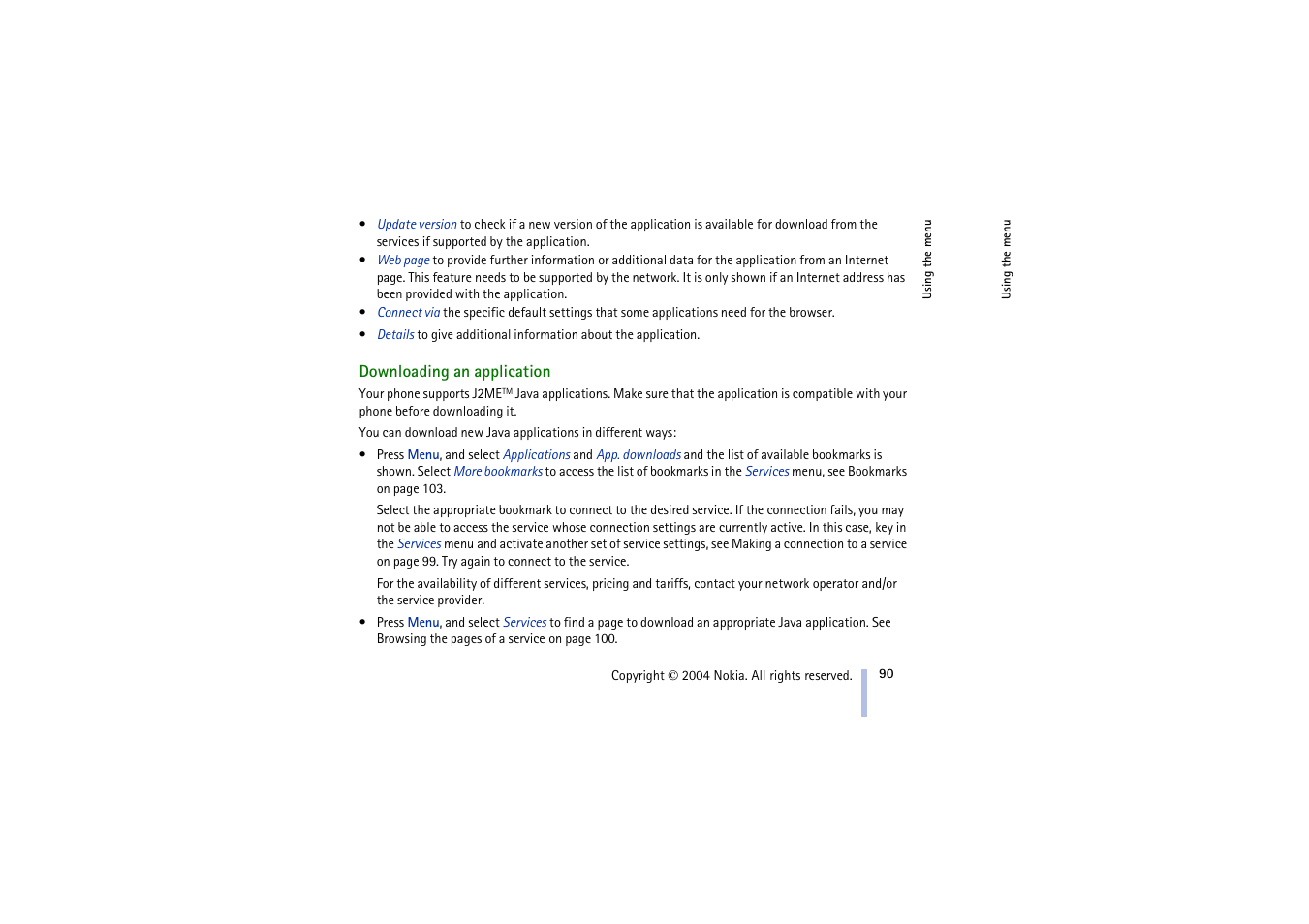 Downloading an application, Authority certificates | Nokia 3100 User Manual | Page 90 / 118