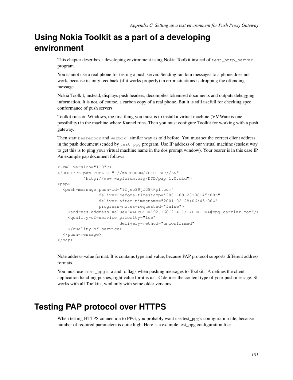 Testing pap protocol over https, 100 testing pap protocol over https | Nokia WAP and SMS gateway User Manual | Page 108 / 116