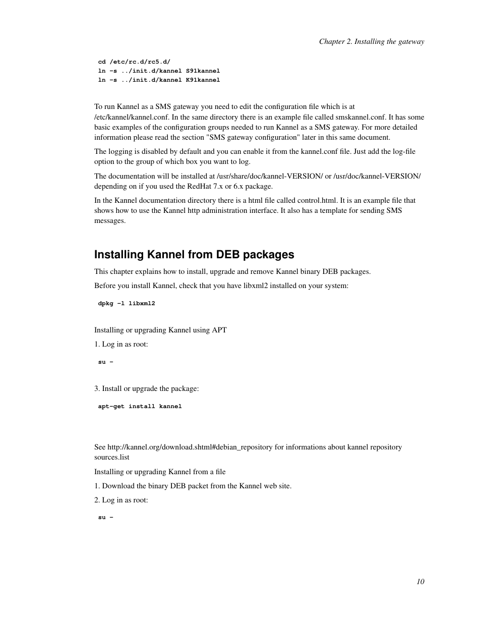 Installing kannel from deb packages | Nokia WAP and SMS gateway User Manual | Page 17 / 116