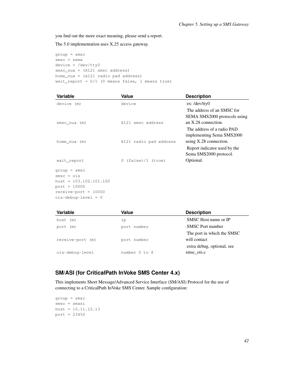 Sm/asi (for criticalpath invoke sms center 4.x) | Nokia WAP and SMS gateway User Manual | Page 49 / 116