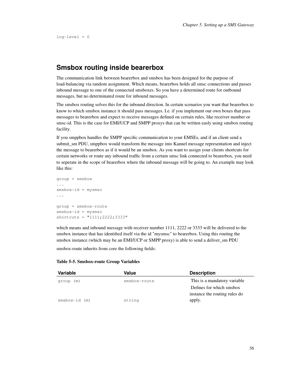 Smsbox routing inside bearerbox, 5. smsbox-route group variables | Nokia WAP and SMS gateway User Manual | Page 63 / 116