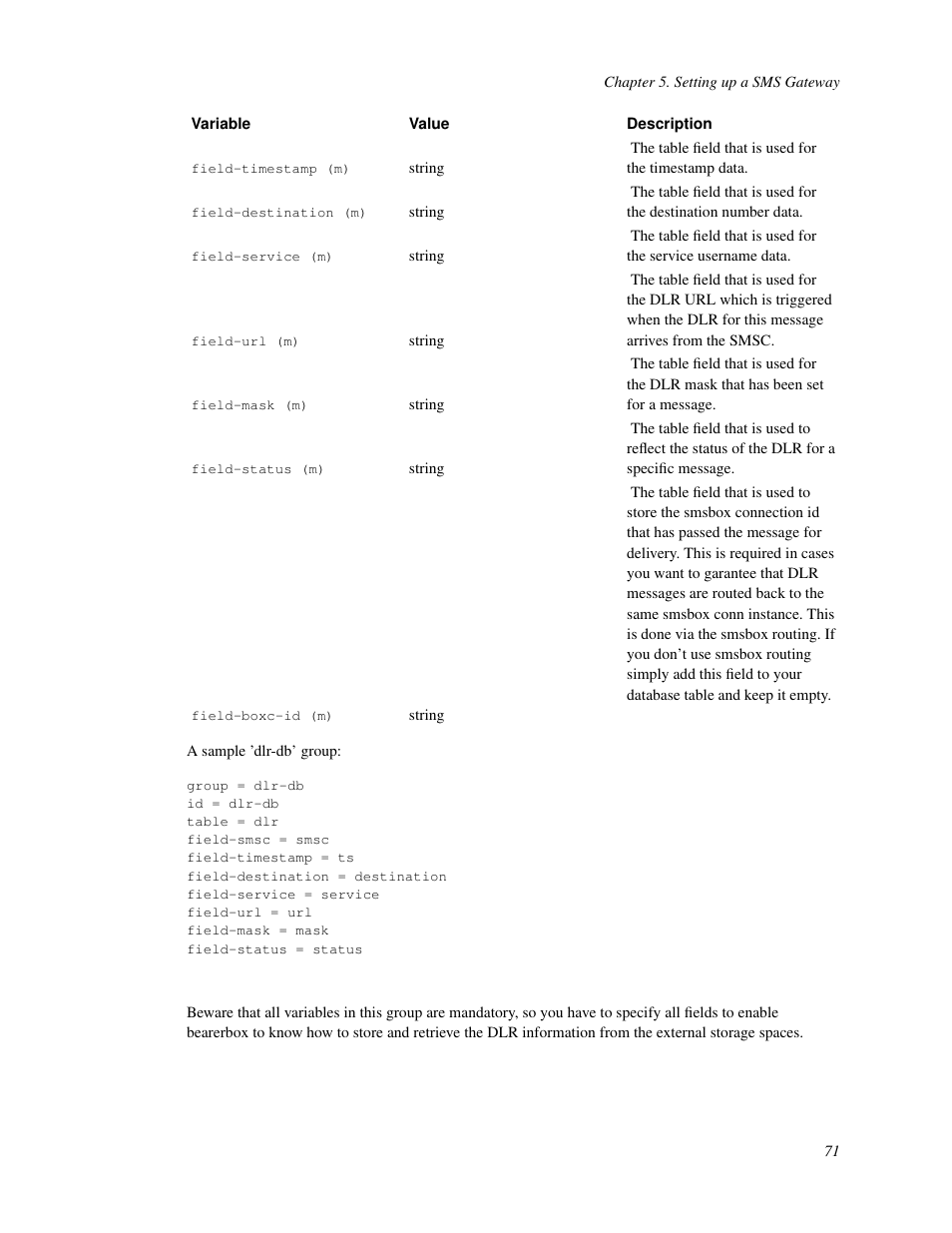 Mysql connection configuration | Nokia WAP and SMS gateway User Manual | Page 78 / 116