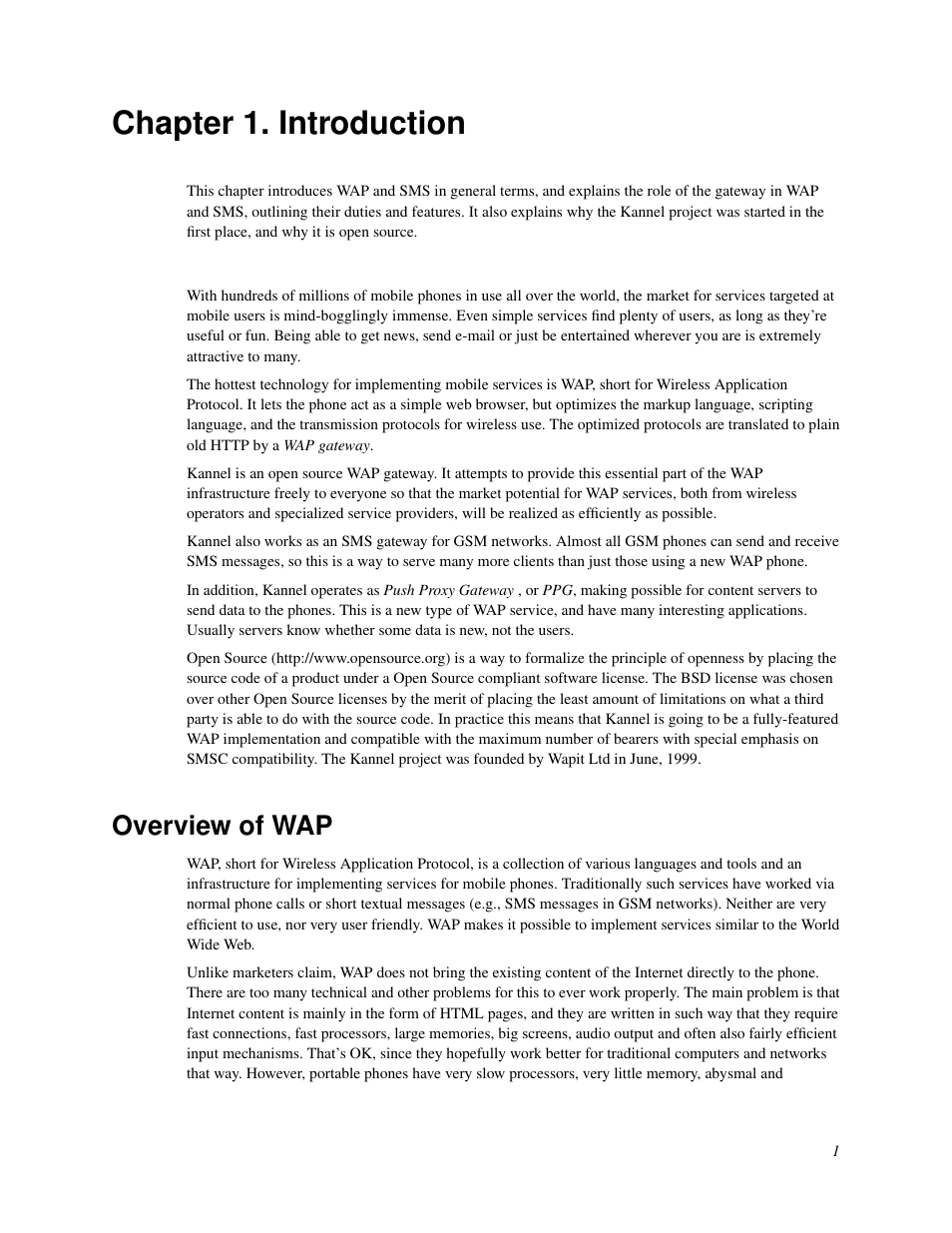 Chapter 1. introduction, Overview of wap, Introduction | Nokia WAP and SMS gateway User Manual | Page 8 / 116