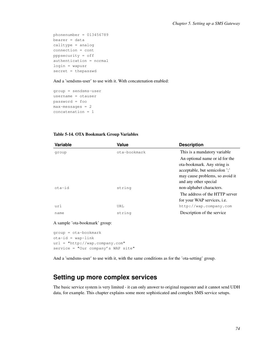 Setting up more complex services, Redirected replies, 14. ota bookmark group variables | Nokia WAP and SMS gateway User Manual | Page 81 / 116