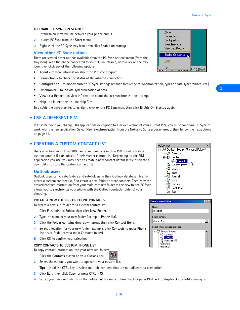 View other pc sync options, Use a different pim, Creating a custom contact list | Outlook users | Nokia 3320 User Manual | Page 18 / 32