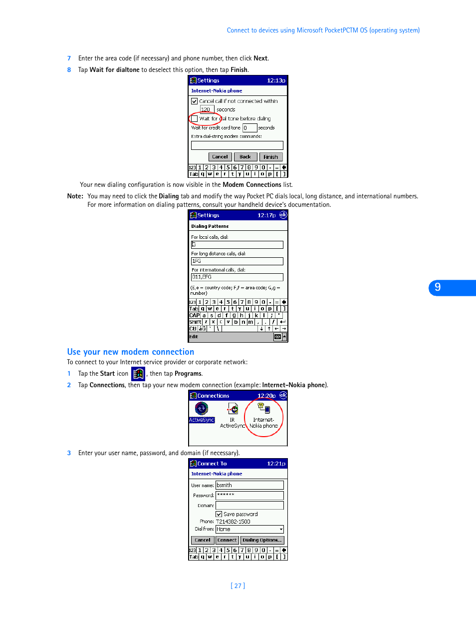 Use your new modem connection | Nokia 3320 User Manual | Page 29 / 32