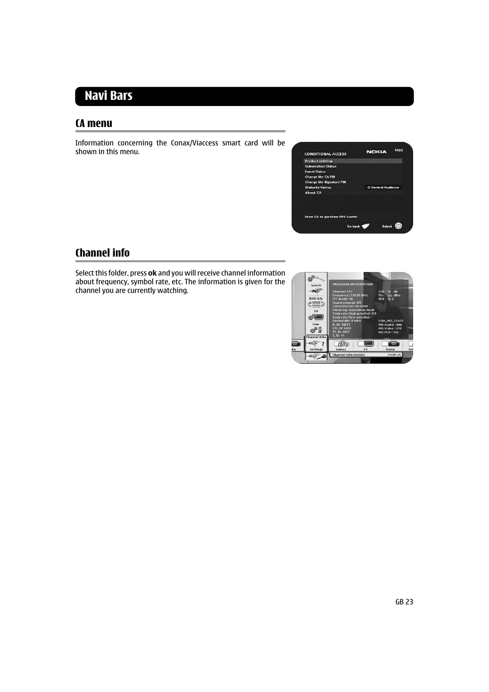 Navi bars | Nokia 120 T User Manual | Page 23 / 26