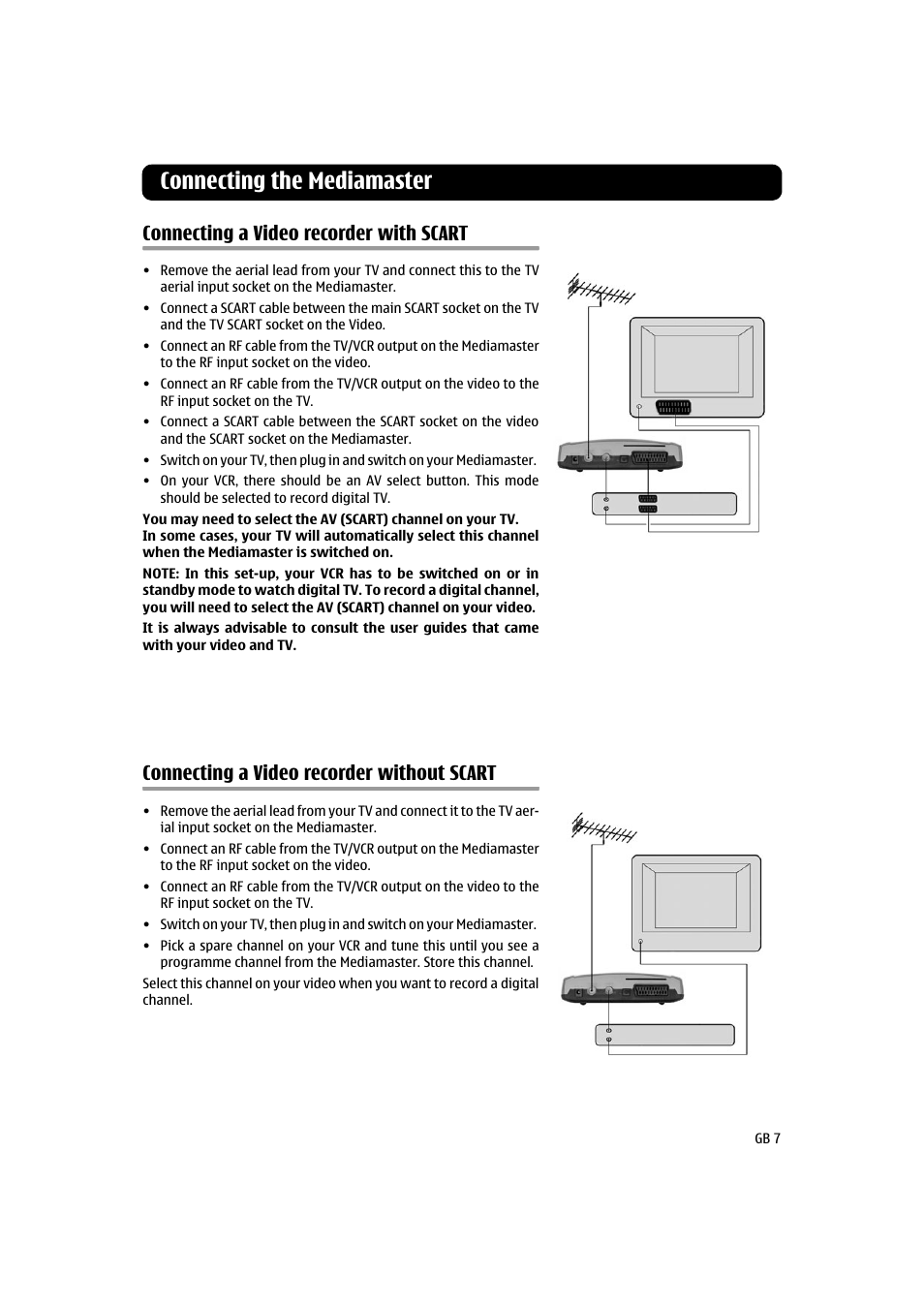 Connecting the mediamaster, Connecting a video recorder with scart, Connecting a video recorder without scart | Nokia 120 T User Manual | Page 7 / 26