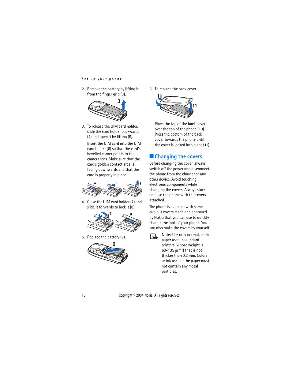 Changing the covers | Nokia 3205 User Manual | Page 16 / 99