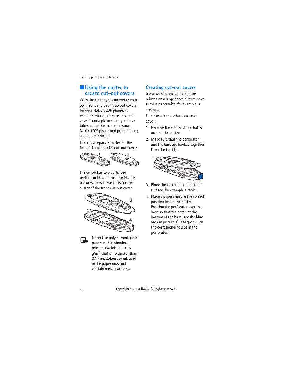 Using the cutter to create cut-out covers, Creating cut-out covers | Nokia 3205 User Manual | Page 18 / 99
