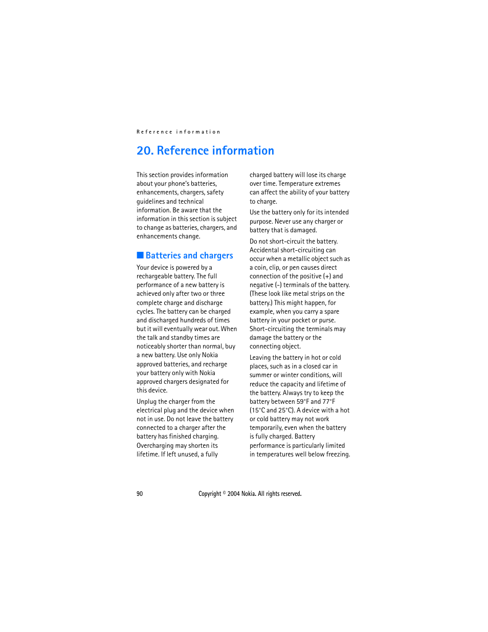 Reference information, Batteries and chargers | Nokia 3205 User Manual | Page 90 / 99