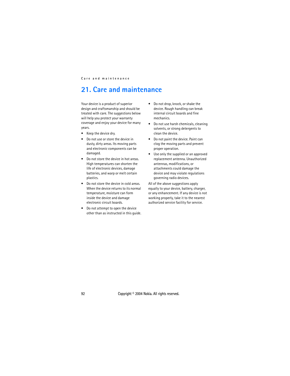 Care and maintenance | Nokia 3205 User Manual | Page 92 / 99