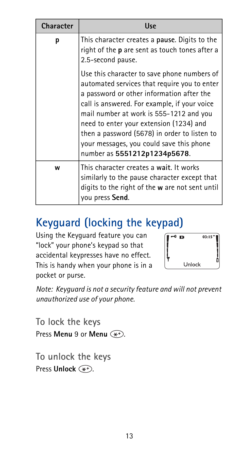 Keyguard (locking the keypad) | Nokia 5170i User Manual | Page 20 / 97