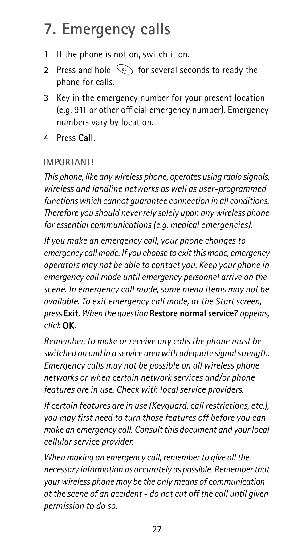 Emergency calls | Nokia 5170i User Manual | Page 34 / 97