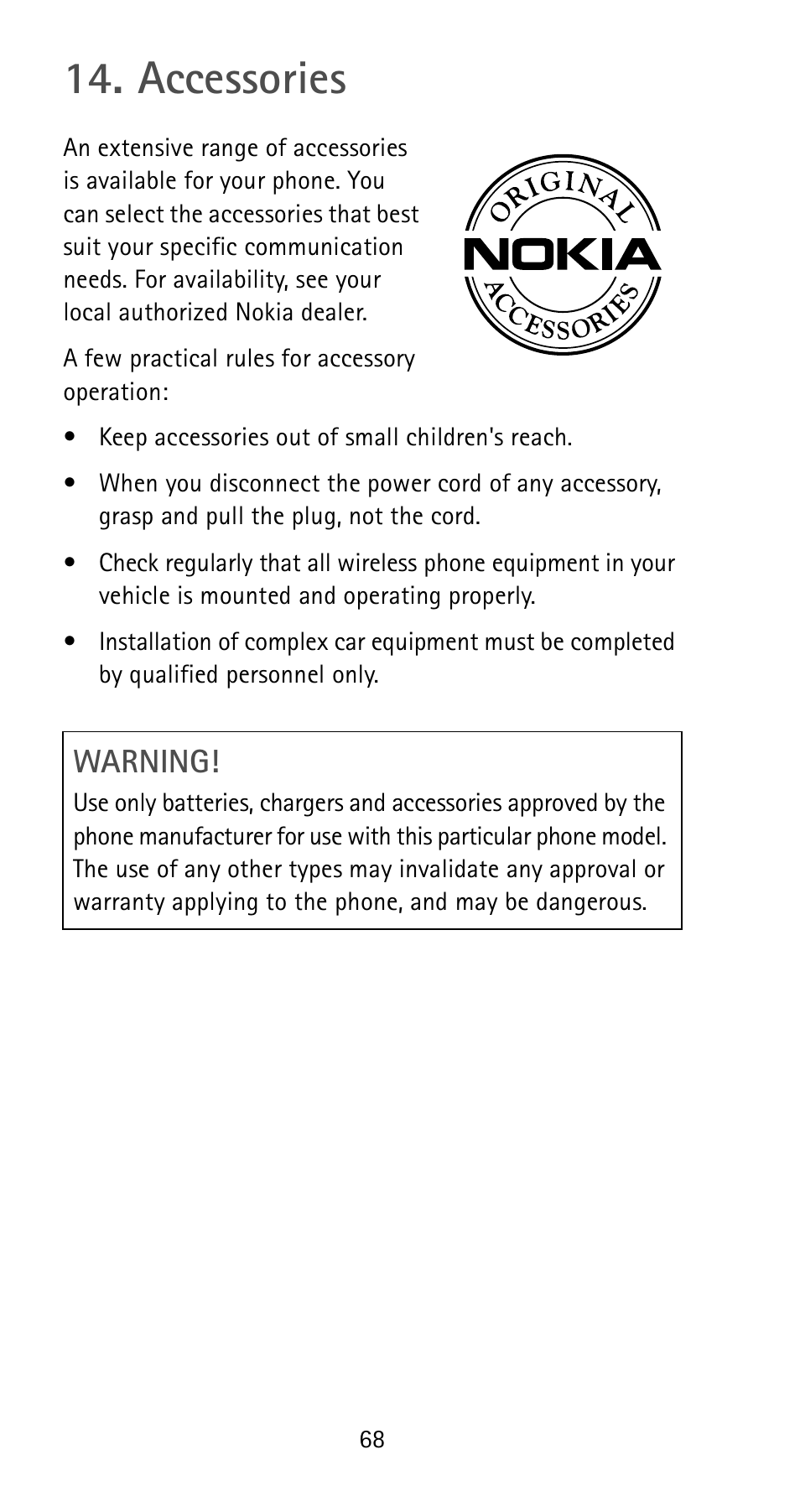 Accessories, Warning | Nokia 5170i User Manual | Page 75 / 97