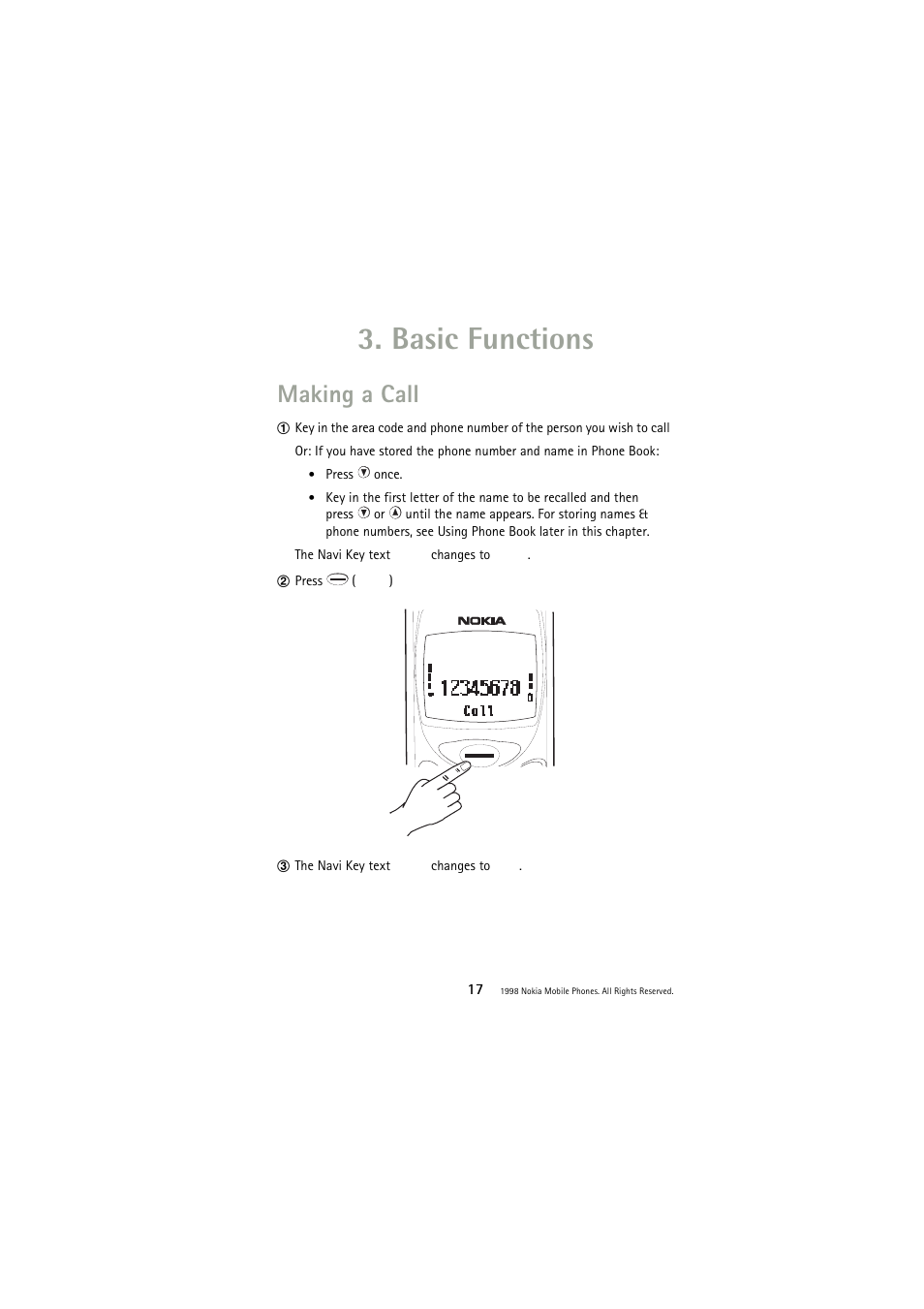 Basic functions, Making a call | Nokia 3110 User Manual | Page 17 / 64