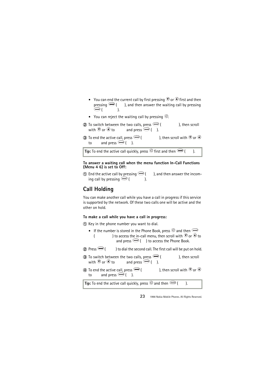 Call holding | Nokia 3110 User Manual | Page 23 / 64