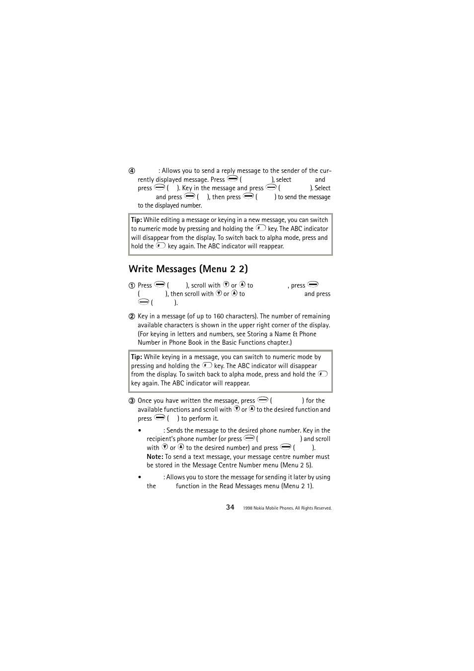 Write messages (menu 2 2) | Nokia 3110 User Manual | Page 34 / 64