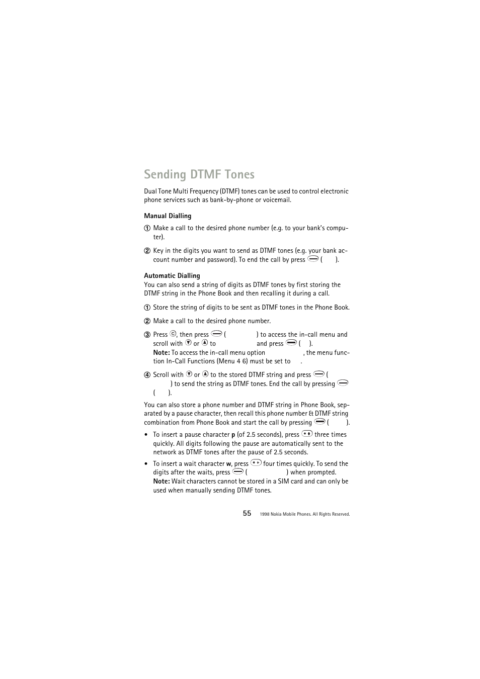 Sending dtmf tones | Nokia 3110 User Manual | Page 55 / 64