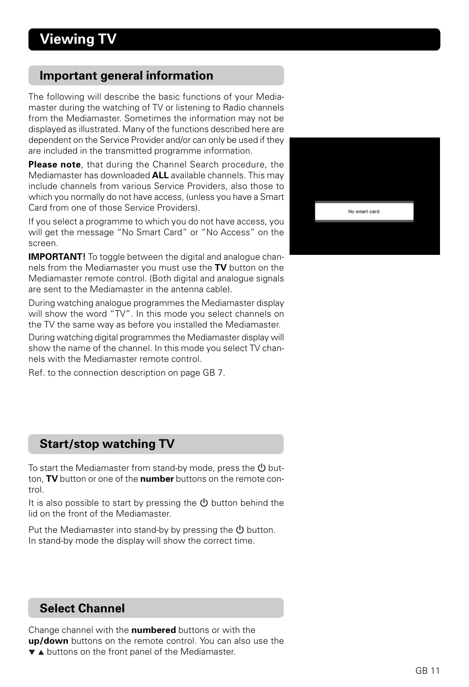 Viewing tv, Important general information, Start/stop watching tv | Select channel | Nokia 9600C User Manual | Page 11 / 23