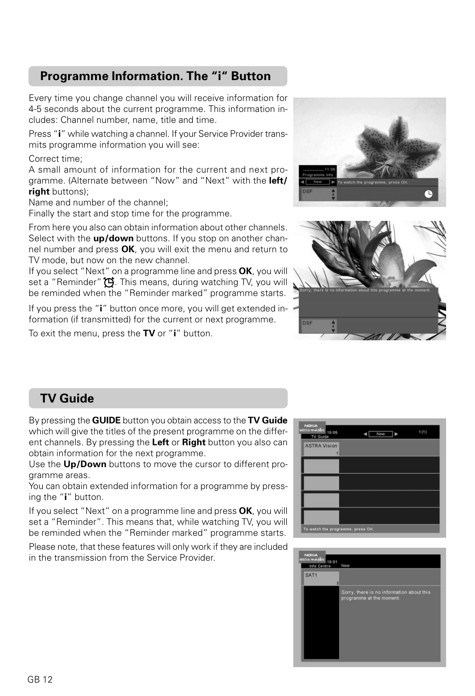 Programme information. the “i“ button, Tv guide | Nokia 9600C User Manual | Page 12 / 23