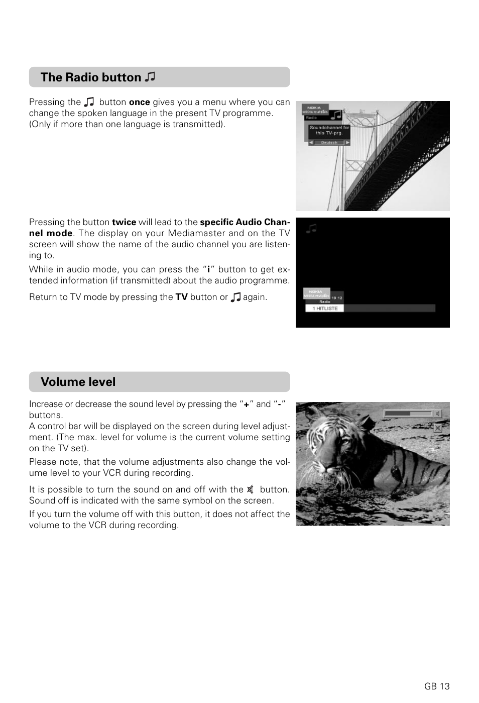 The radio button, Volume level | Nokia 9600C User Manual | Page 13 / 23