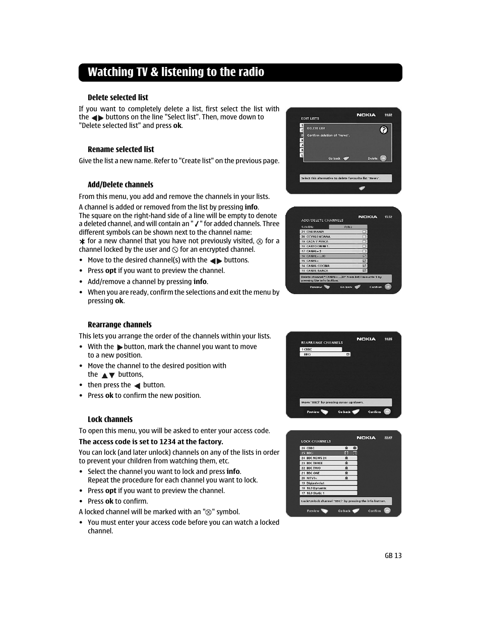 Watching tv & listening to the radio | Nokia 112T User Manual | Page 13 / 18