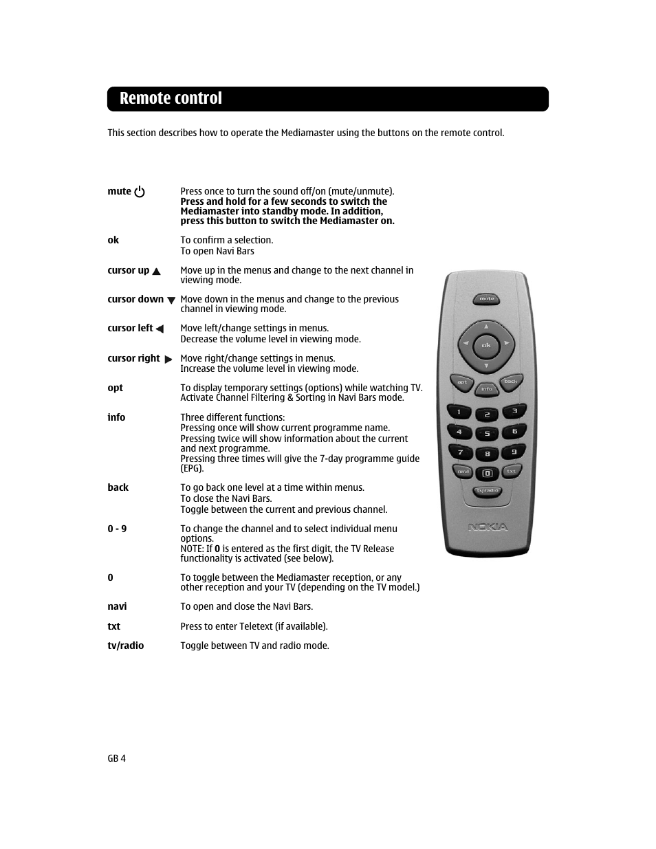 Remote control | Nokia 112T User Manual | Page 4 / 18