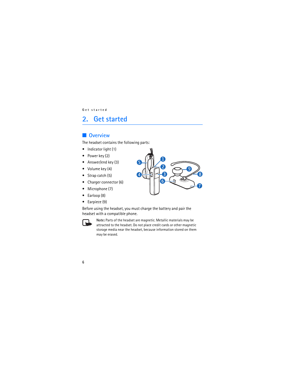 Get started, Overview | Nokia BH-700 User Manual | Page 6 / 78