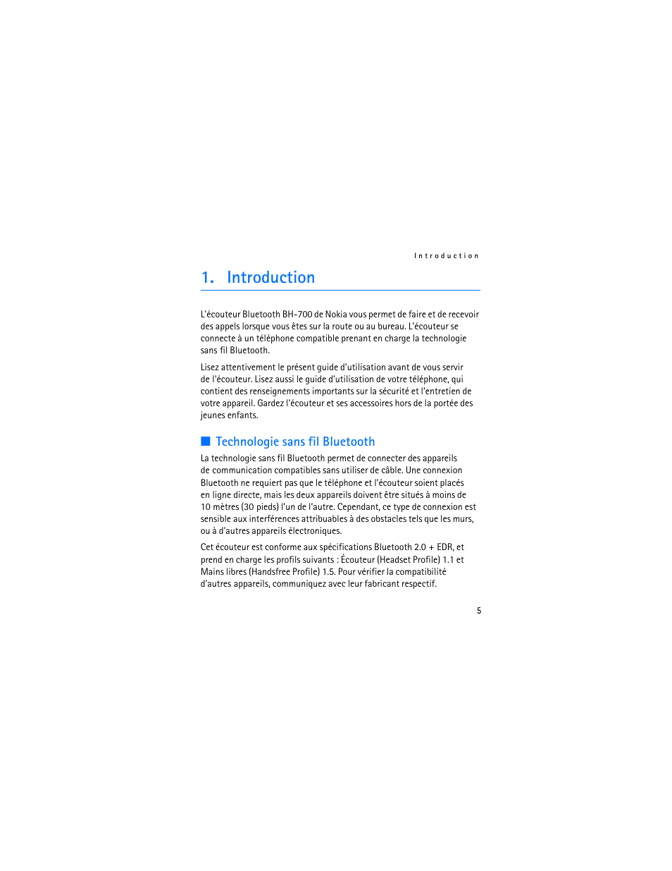 Introduction, Technologie sans fil bluetooth | Nokia BH-700 User Manual | Page 63 / 78