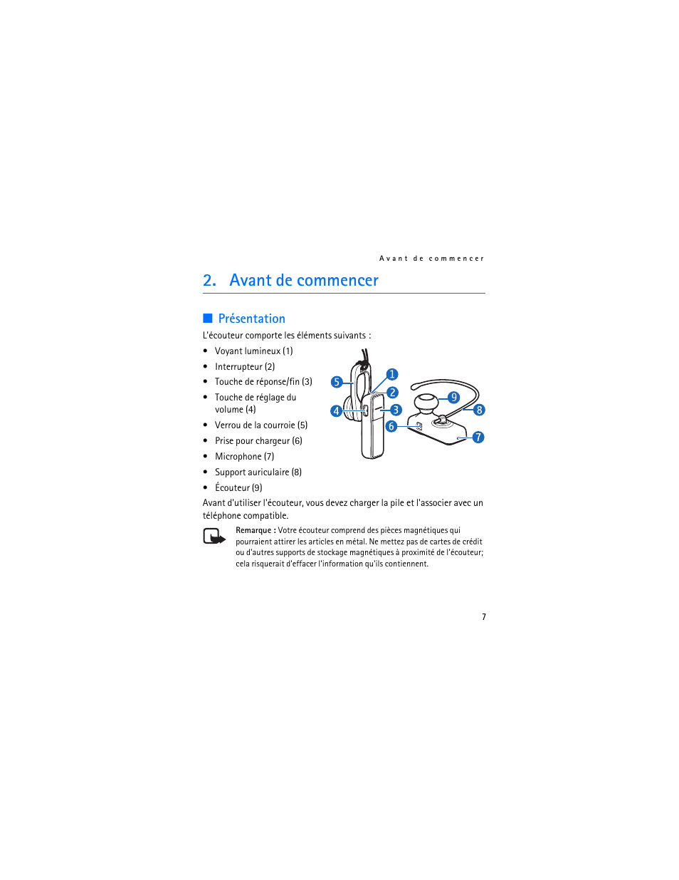 Avant de commencer, Présentation | Nokia BH-700 User Manual | Page 65 / 78