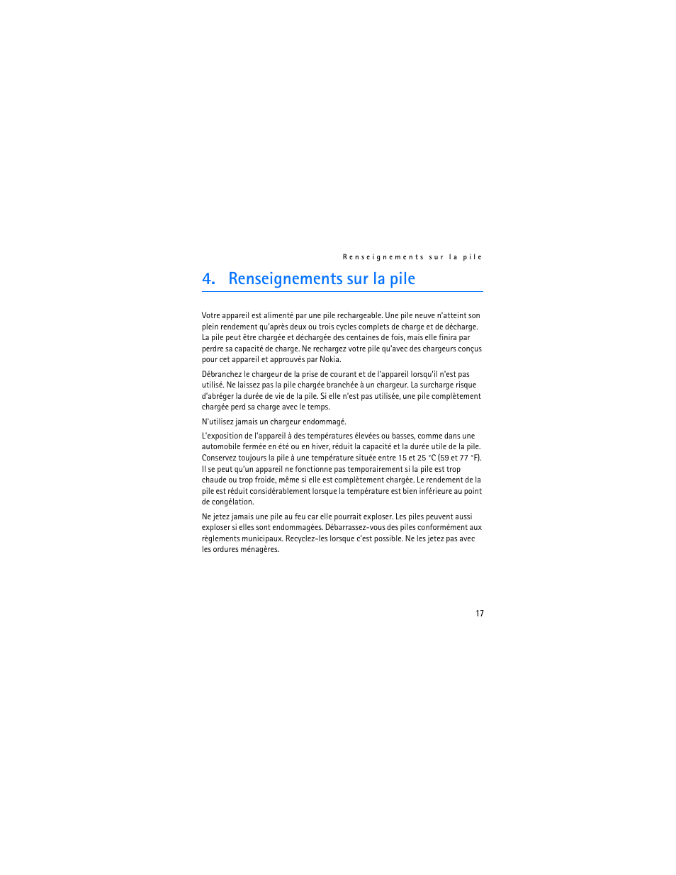 Renseignements sur la pile | Nokia BH-700 User Manual | Page 75 / 78
