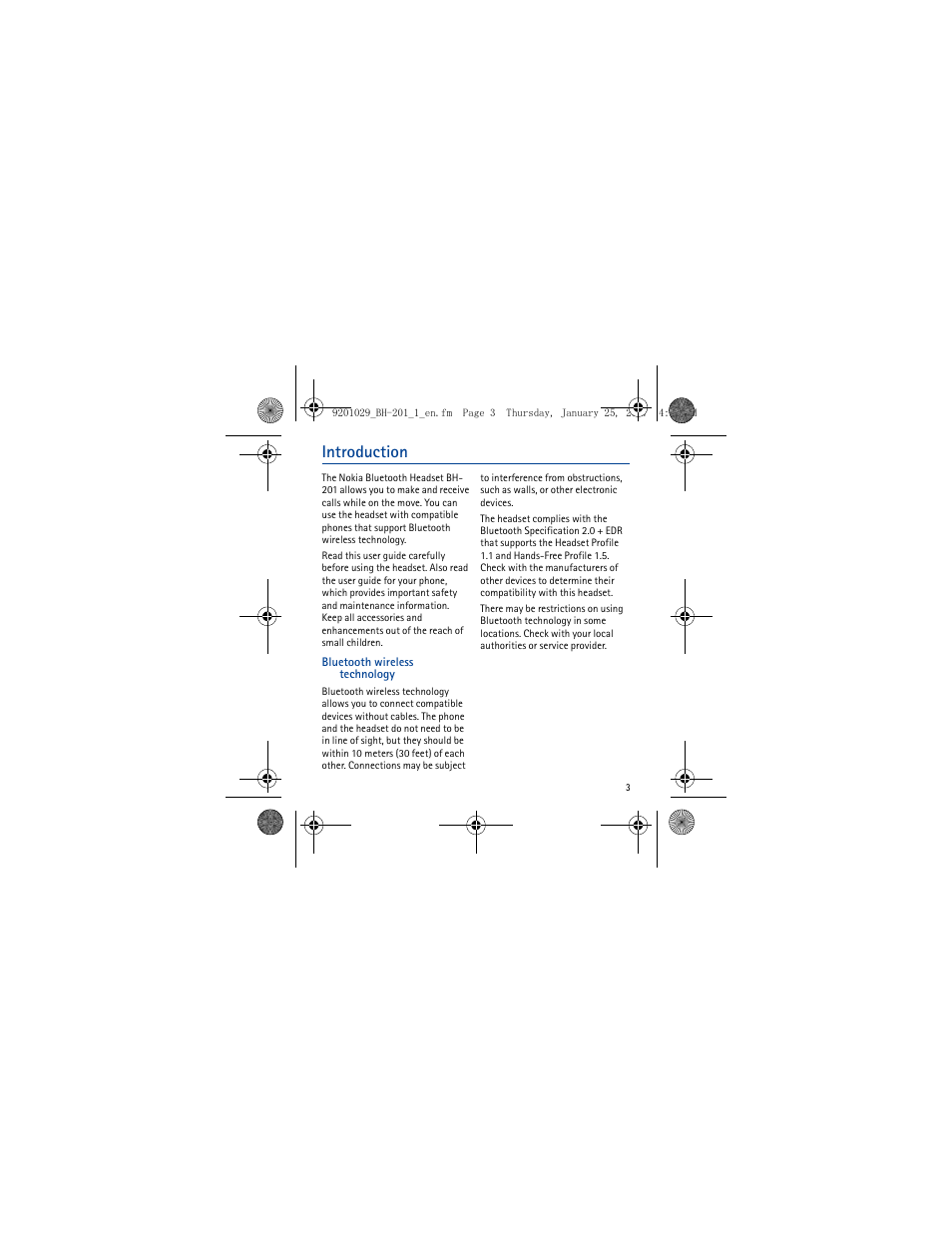 Introduction, Bluetooth wireless technology | Nokia BH-201 User Manual | Page 3 / 9