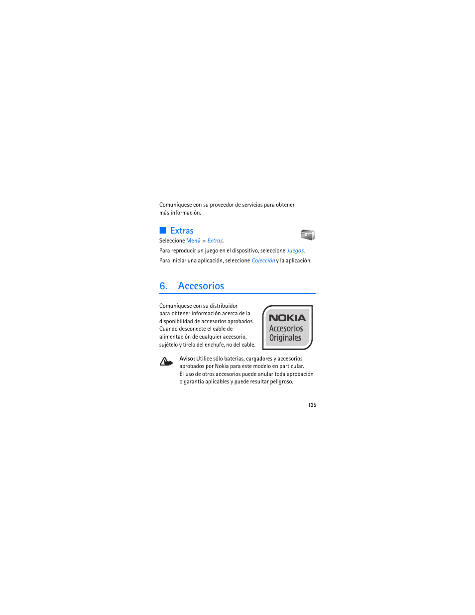 Extras, Accesorios | Nokia 3606 User Manual | Page 126 / 153