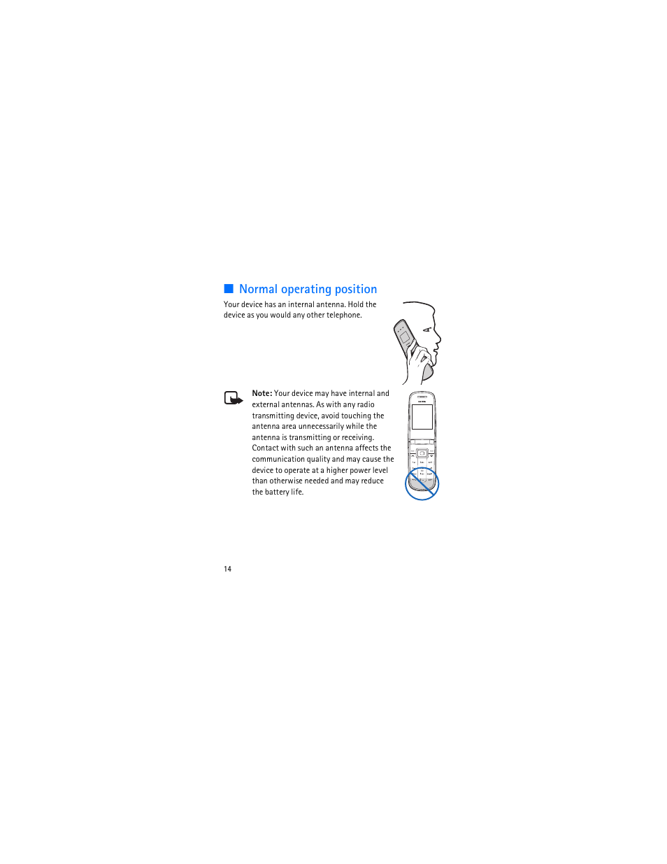 Normal operating position | Nokia 3606 User Manual | Page 15 / 153