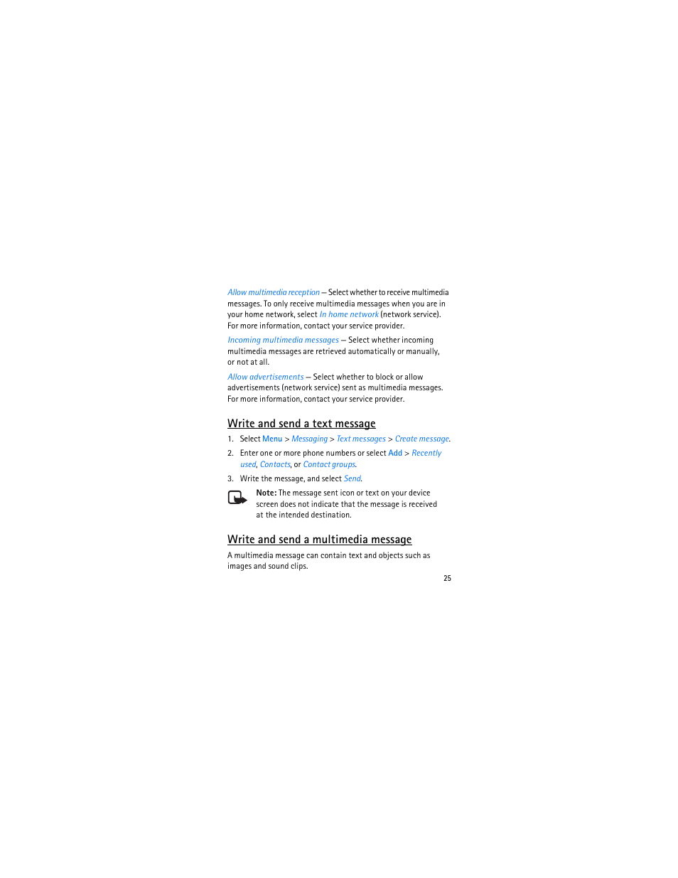 Write and send a text message, Write and send a multimedia message | Nokia 3606 User Manual | Page 26 / 153