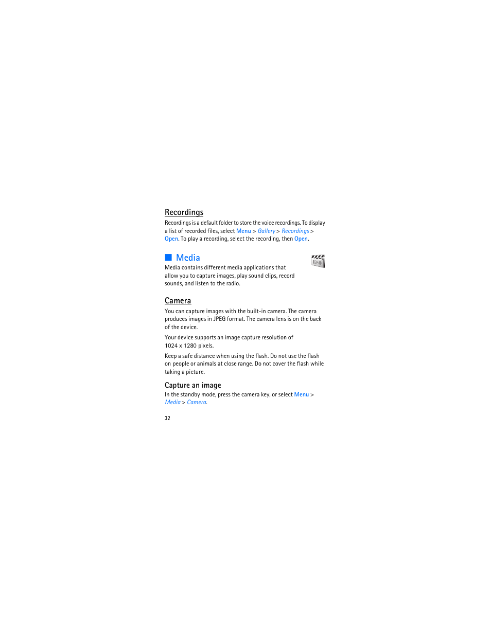 Media, Recordings, Camera | Nokia 3606 User Manual | Page 33 / 153