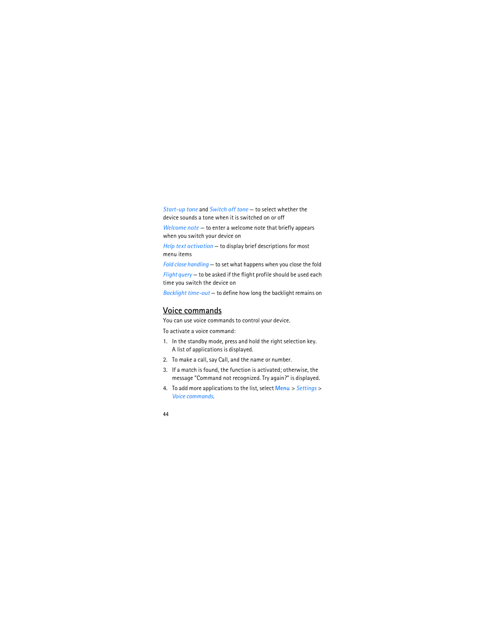 Voice commands | Nokia 3606 User Manual | Page 45 / 153