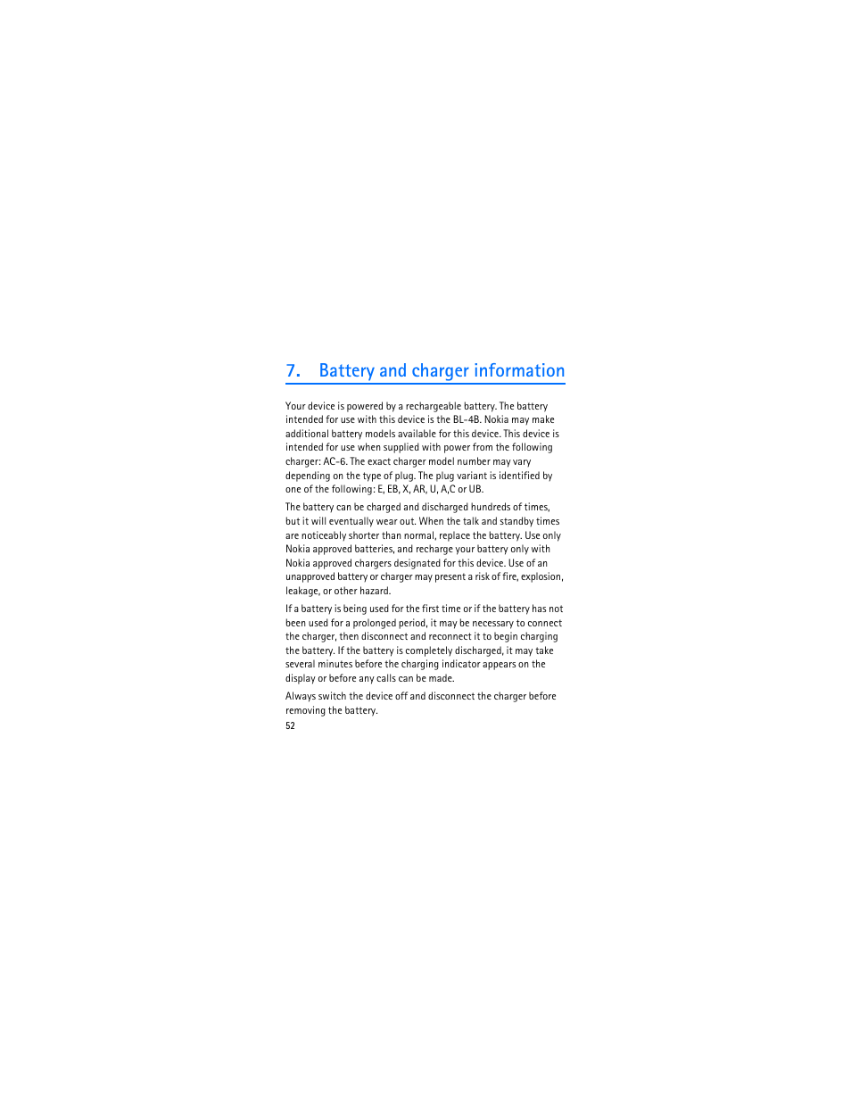 Battery and charger information | Nokia 3606 User Manual | Page 53 / 153
